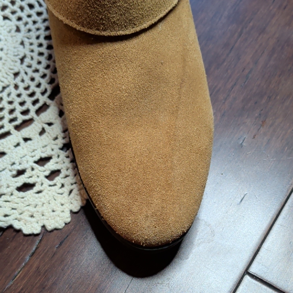 Apri By Italian Shoemakers Suede Buckle Ankle Booties in Tan - Picture 4 of 11